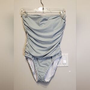 152. NWOT - Ellen Tracy Sage Green & White Striped One-Piece Swimsuit